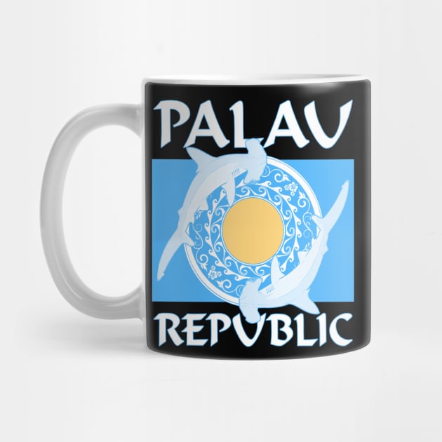 Palau Republic Flag with Hammerhead sharks by NicGrayTees